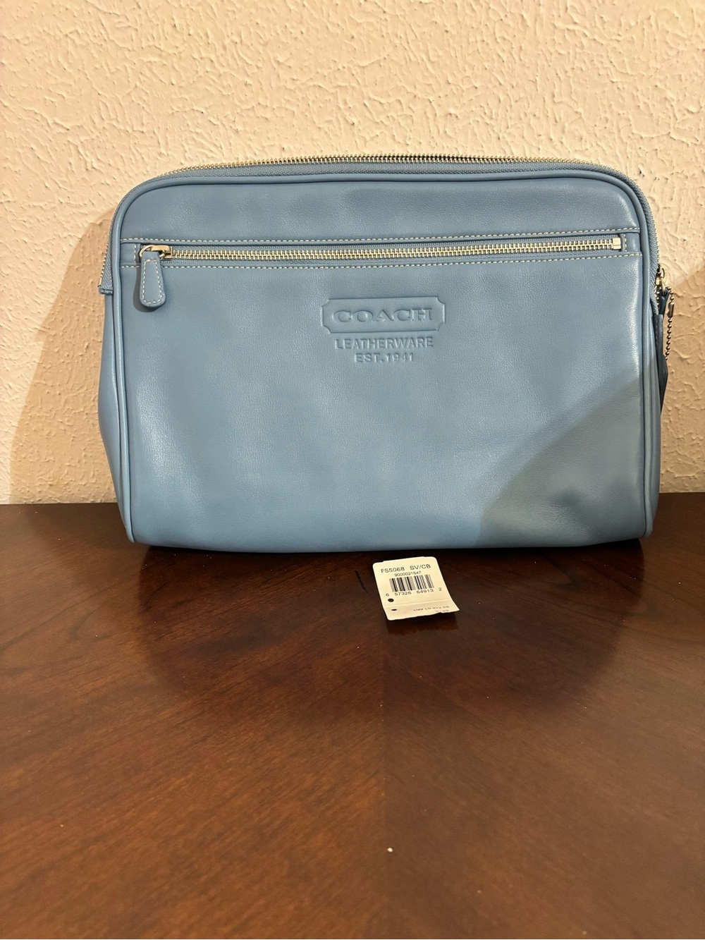 Coach Leather Toiletry Pouch in Light Blue